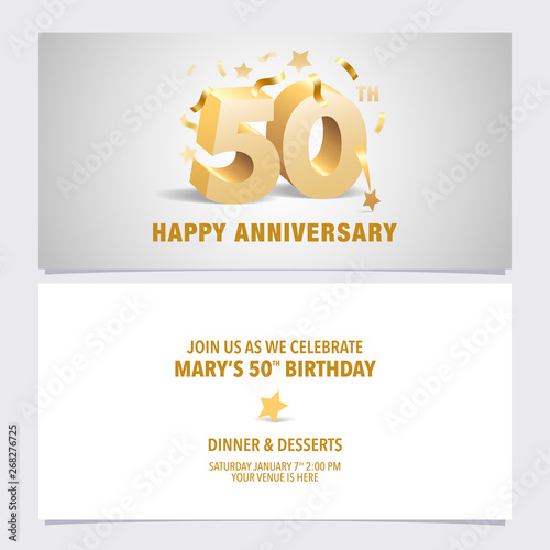 50 years anniversary invitation card vector illustration. Template design