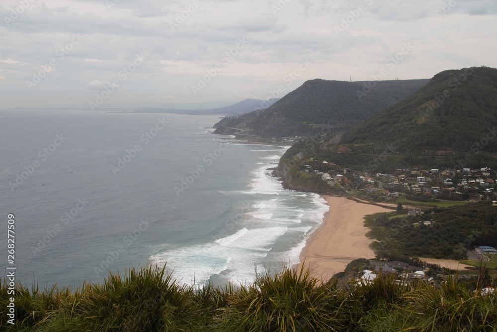 Panorama view of a golden sandy beach between Melbourne and Sydney 