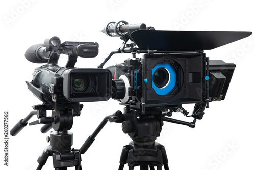 DSLR video camera rig isolated on white background