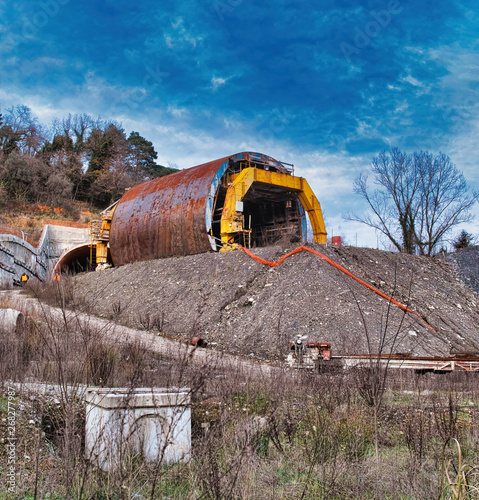 Working on the tunnel. Tunnel construction site photo