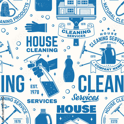 Cleaning services seamless pattern or background. Vector. Vintage typography design with cleaning equipments. Cleaning service pattern for company related business