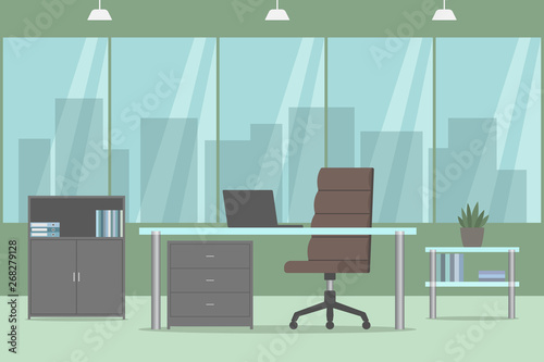 Home office interior. Cozy design. Vector illustration.