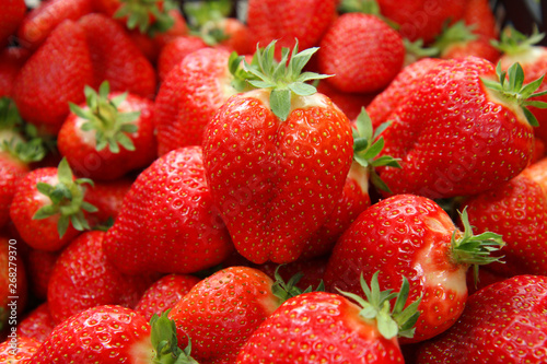 Strawberry background in the market 