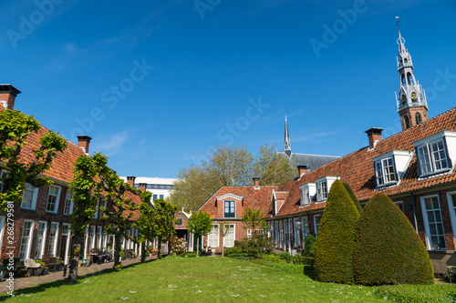 Sint Anthony Gasthuis with old almshouses around a small, public courtyard  in the Dutch city of Groningen. Netherlands photo