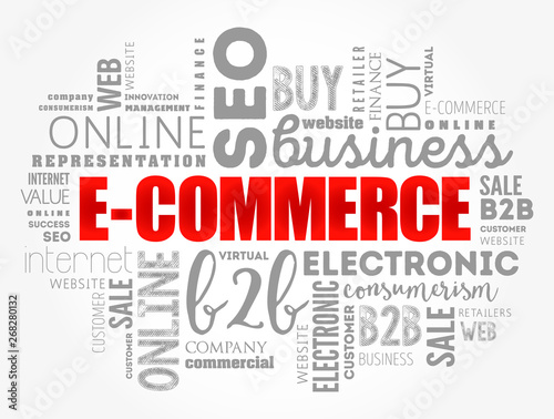 E-COMMERCE word cloud collage, business concept background