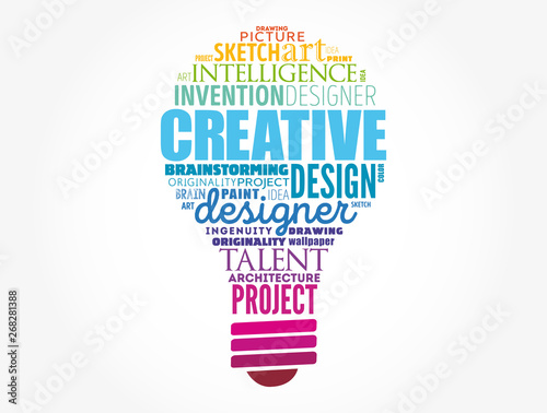 CREATIVE light bulb word cloud, creative business concept background