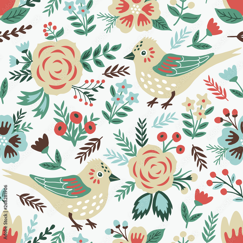 Bird seamless background. Vector illustration. Wrapping. Surface design.