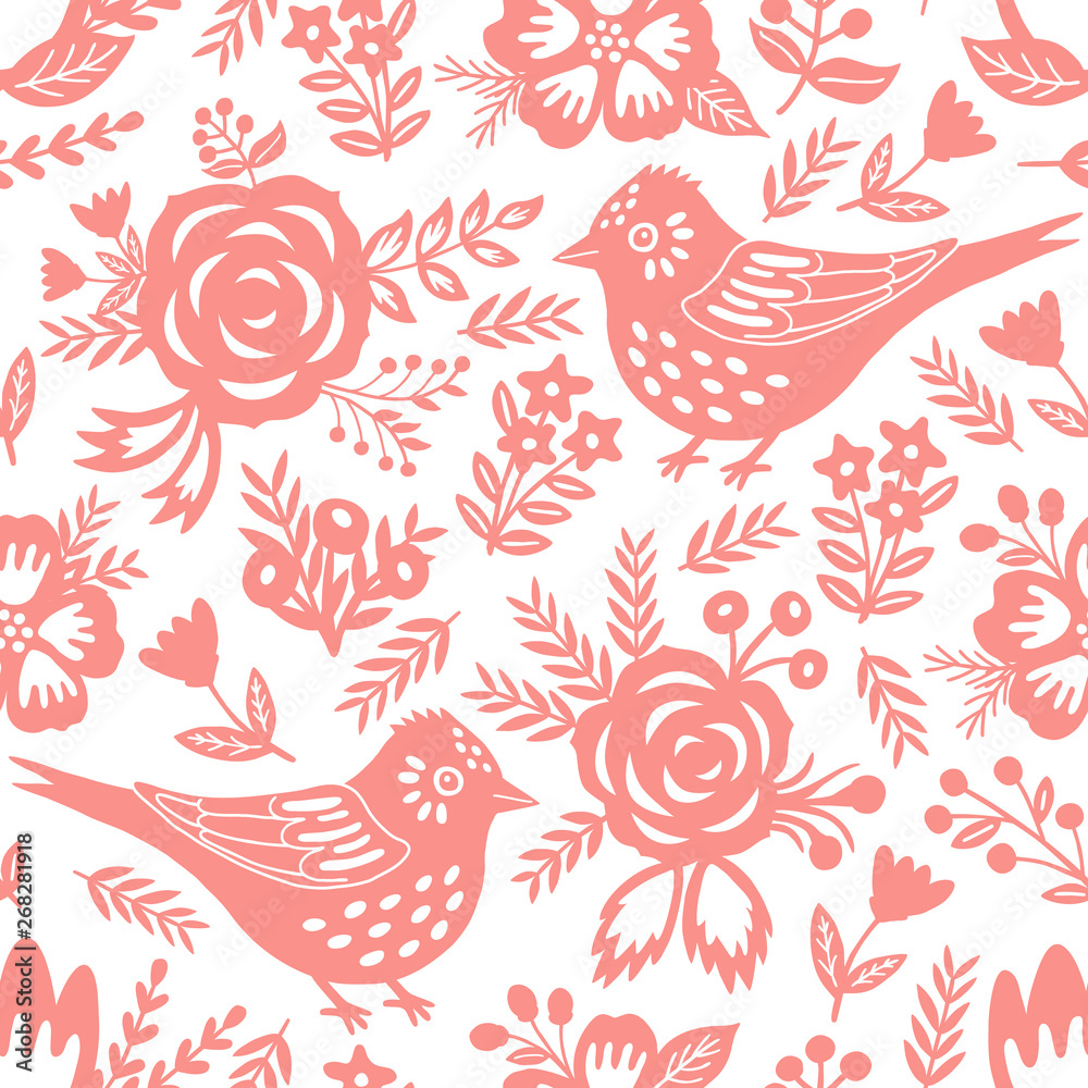Bird seamless background. Vector illustration. Wrapping. Surface design.