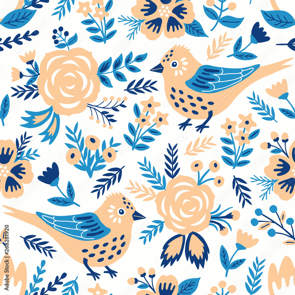 Obraz premium Bird seamless background. Vector illustration. Wrapping. Surface design.