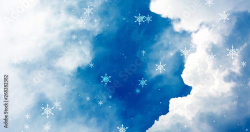 White snowflakes on the black Christmas background. 3D render image