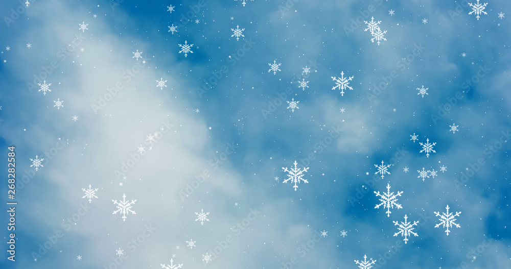 White snowflakes on the black Christmas background. 3D render image