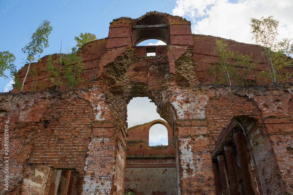 Destroyed Holy Spirit Church. Complex military settlement of Count A. A. Arakcheev. The complex was built 1818-1825. Located in the village of Selishchi, Novgorod region