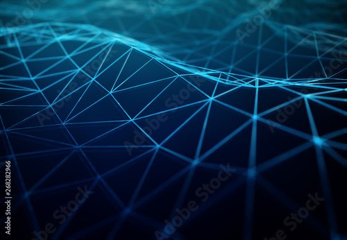 Abstract digital network connection on dark background 3D rendering