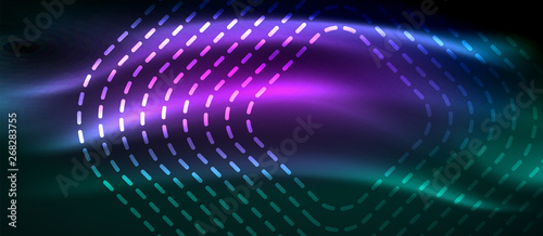Dark background with neon glowing elements, shiny motion concept