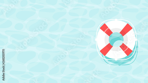 summer holiday illustration with lifebouy. rubber ring floating on water. aqua textured background. Banner, poster template. Shining blue water ripple abstract vector. Shimmering tropical water
