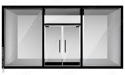 empty shop front store realistic windows, space closed doors template mock up background vector illustration