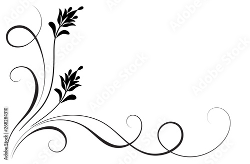 Decorative floral corner ornament for stencil isolated on white background