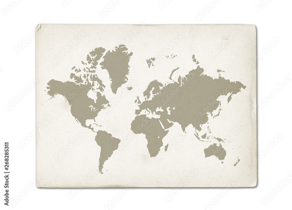 Vintage world map on old parchment paper