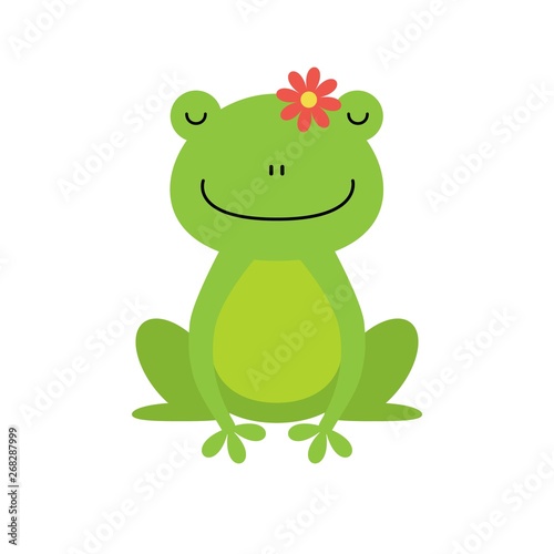 Cute green frog cartoon character isolated on white background