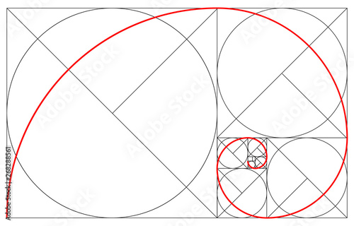 Minimalistic style design. Golden ratio. Geometric shapes. Circles in golden proportion. Futuristic design. Logo. Vector icon. Abstract vector background
