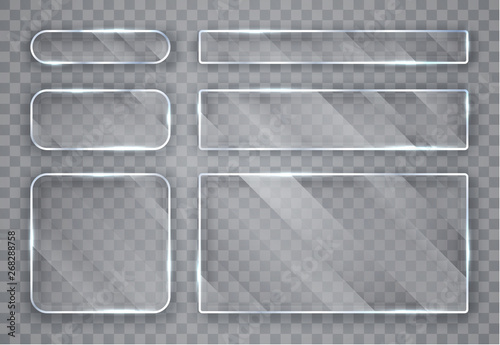 Glass plates set. Glass banners on transparent background. Flat glass. Vector illustration