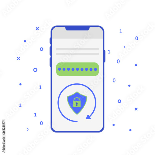 RSA token mobile app. Cryptosystem for security. Two-factor authentication software. Vector concept illustration.