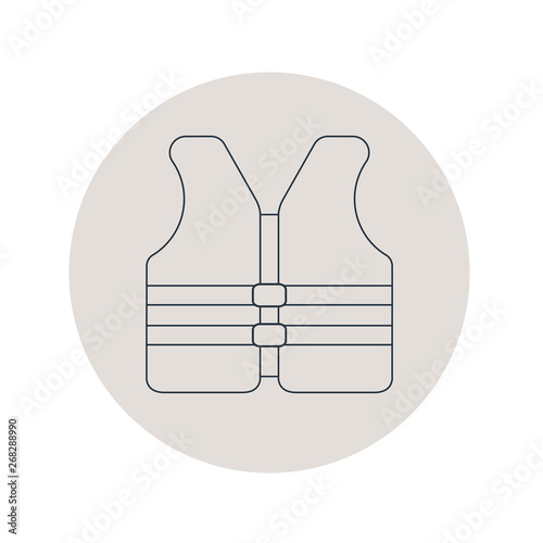 Icono plano lineal chaleco salvavidas en círculo color gris