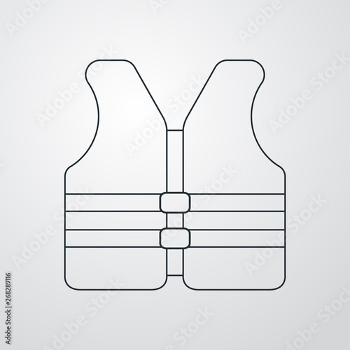 Icono plano lineal chaleco salvavidas en fondo gris
