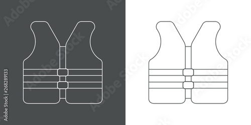 Icono plano lineal chaleco salvavidas en gris y blanco