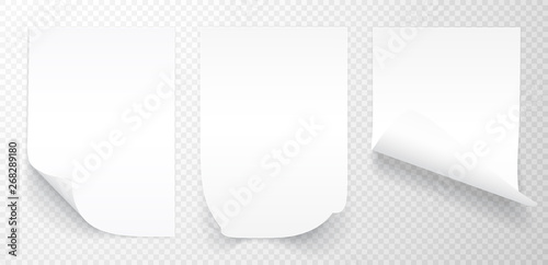 Blank A4 sheet of white paper with shadow, template for your design. Set. Vector illustration