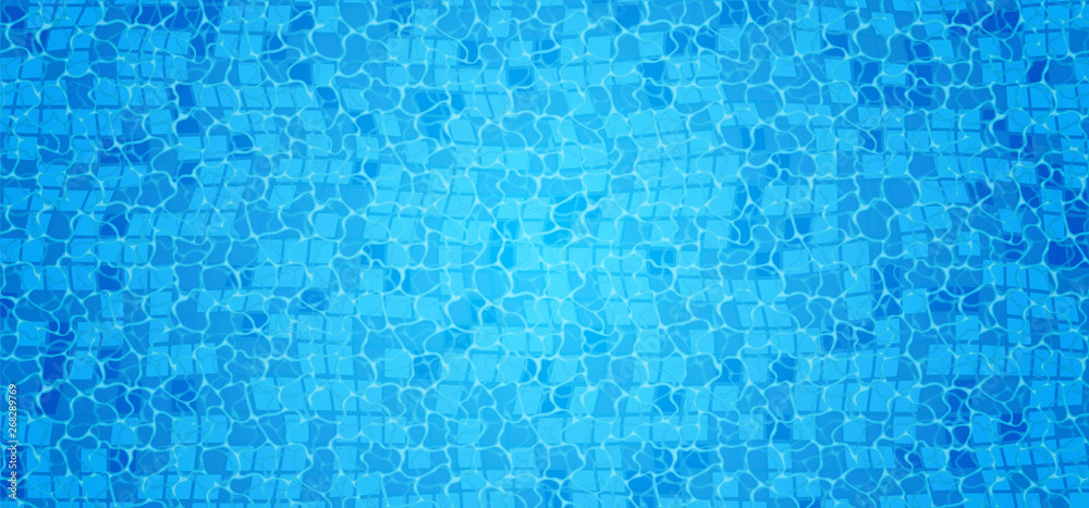 Swimming pool bottom caustics ripple and flow with waves background. Seamless blue ripples pattern. Vector illustration