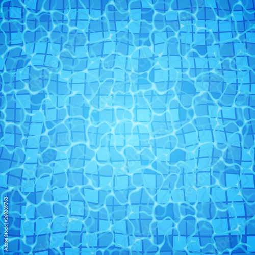 Swimming pool bottom caustics ripple and flow with waves background. Seamless blue ripples pattern. Vector illustration