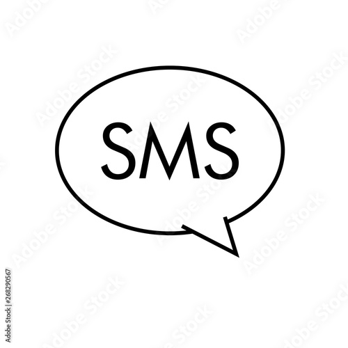 Logotipo con texto SMS en burbuja lineal color negro