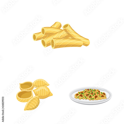 Vector illustration of pasta and carbohydrate symbol. Set of pasta and macaroni vector icon for stock.