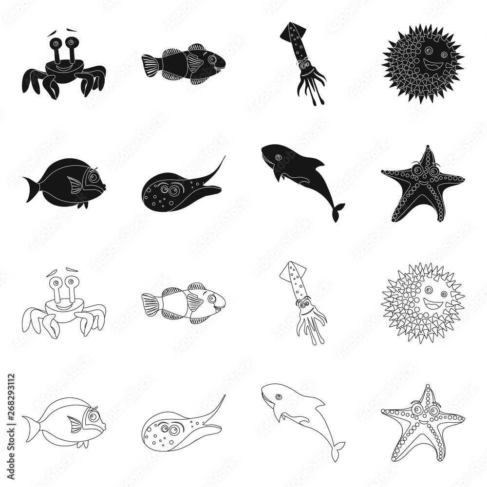 Fototapeta premium Vector design of sea and animal symbol. Collection of sea and marine stock symbol for web.