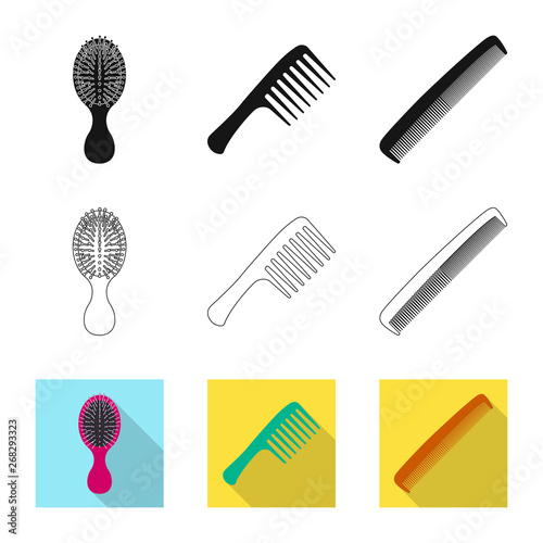 Isolated object of brush and hair symbol. Set of brush and hairbrush stock vector illustration.