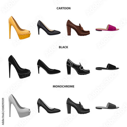 Vector design of footwear and woman symbol. Set of footwear and foot stock vector illustration.