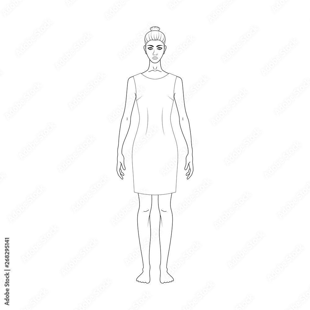Fashion technical sketch of women middle dress in vector graphic Fashion technical sketch of women middle dress in vector graphic