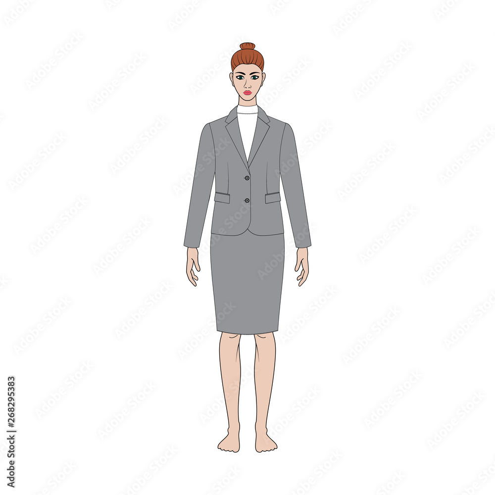 Illustration of women's skirt, shirt, pants, jacket, jeans, dress. Office or school capsule wardrope. Casual style. Technical drawing Illustration of women's skirt, shirt, pants, jacket, jeans, dress. Office or school capsule wardrope. Casual style. Technical drawing