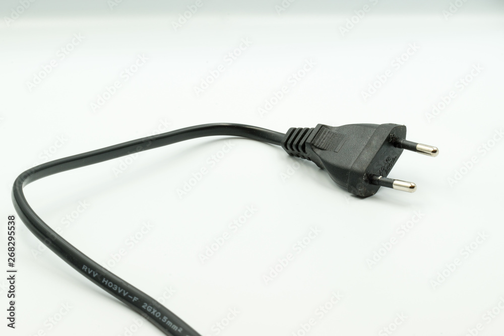 This is a capture for an AC black power cord the picture is taken with a white background and a studio light This is a capture for an AC black power cord the picture is taken with a white background and a studio light