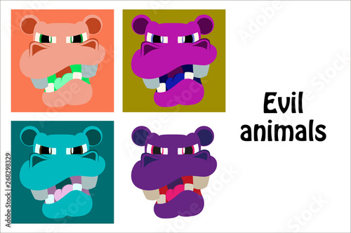 assembly of flat icons on theme evil animals hippo