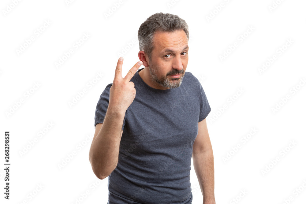 Man holding two fingers up Man holding two fingers up