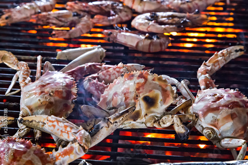 Grilled Squid street food BBQ shrimp