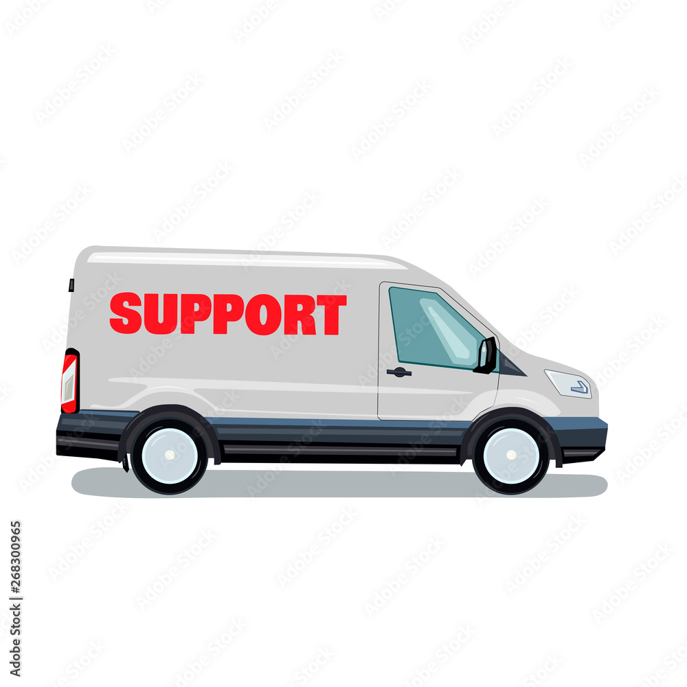 Van - a support car silver. Vector graphics in flat style. Van - a support car silver. Vector graphics in flat style.