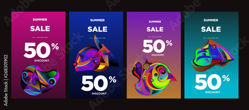 Vector summer sale 50% discount with fluid colorful background. Summer banner, website, poster, and sales promotion background set. © yahya