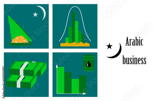 assembly of flat icons on theme Arabic business