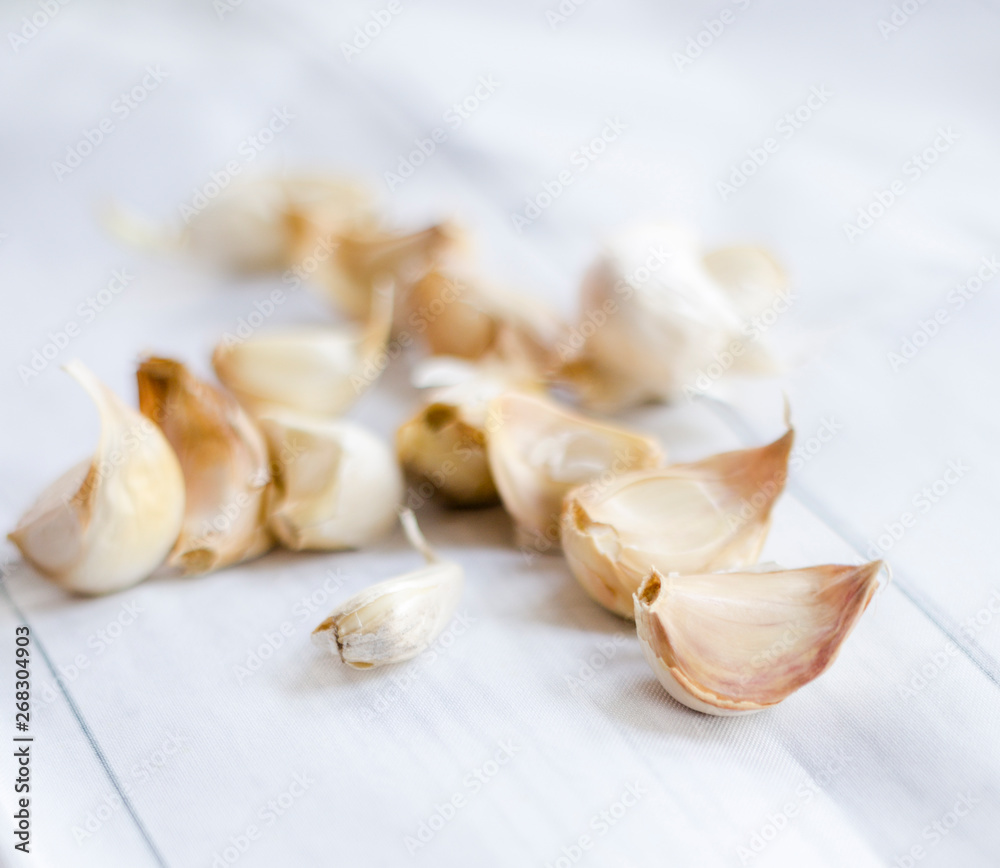 Garlic Cloves Peels White Tablecloth