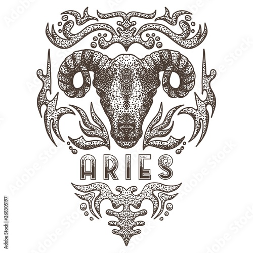 Zodiac aries vintage vector illustration