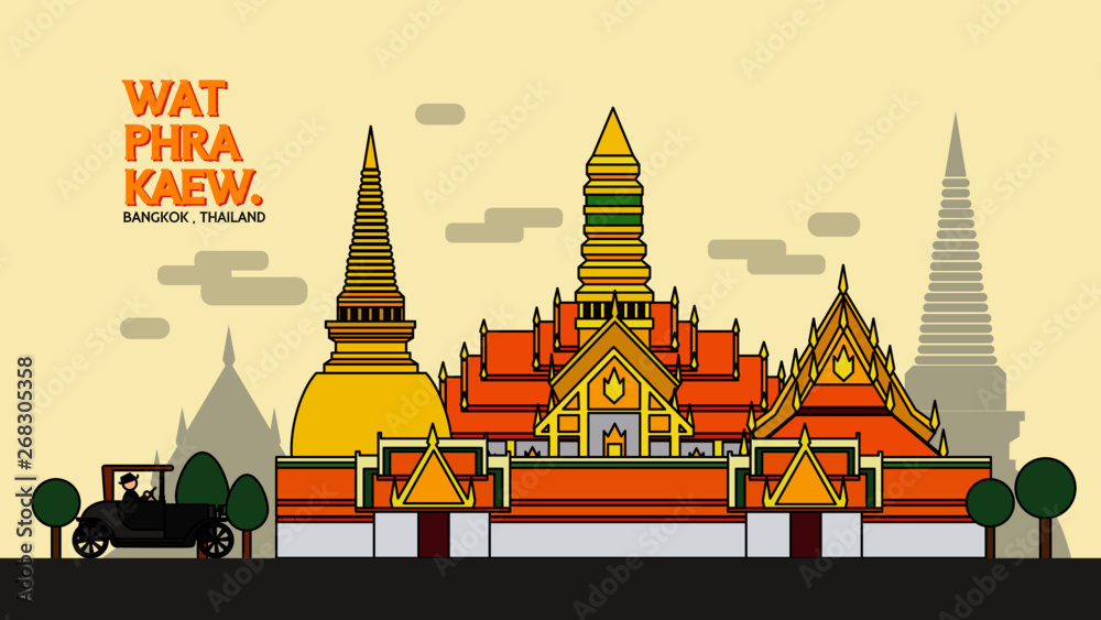 Naklejka premium Wat Phra Kaew commonly known in English as the Temple of the Emerald Buddha and officially as Wat Phra Si Rattana Satsadaram.