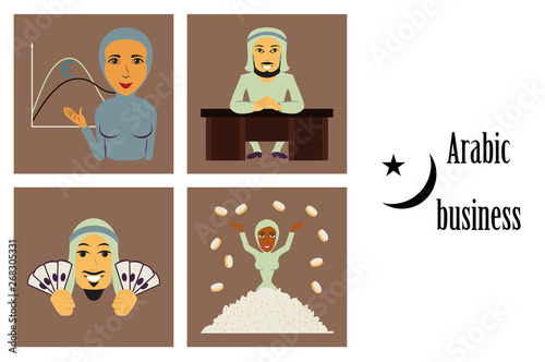assembly of flat icons on theme Arabic business photo